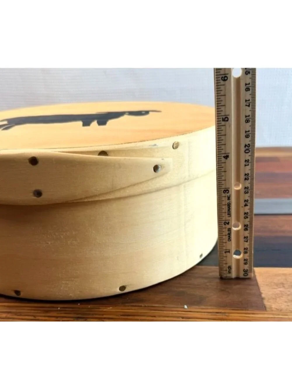 Handcrafted round Shaker-style bentwood storage box